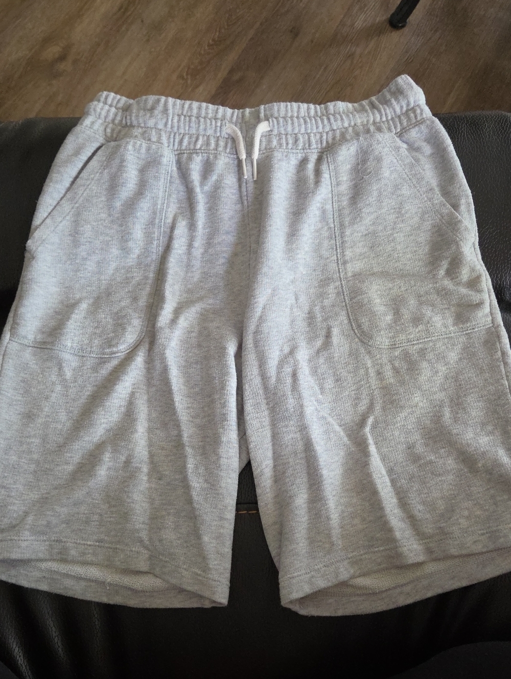 Boys Gray Knit Athletic Shorts with Drawstring